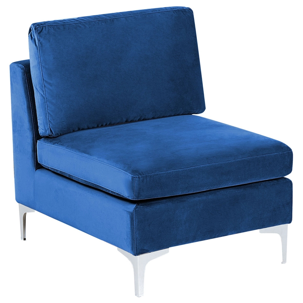 Modulo divano in velluto blu marino a 1 posto con gambe in metallo argento stile glamour