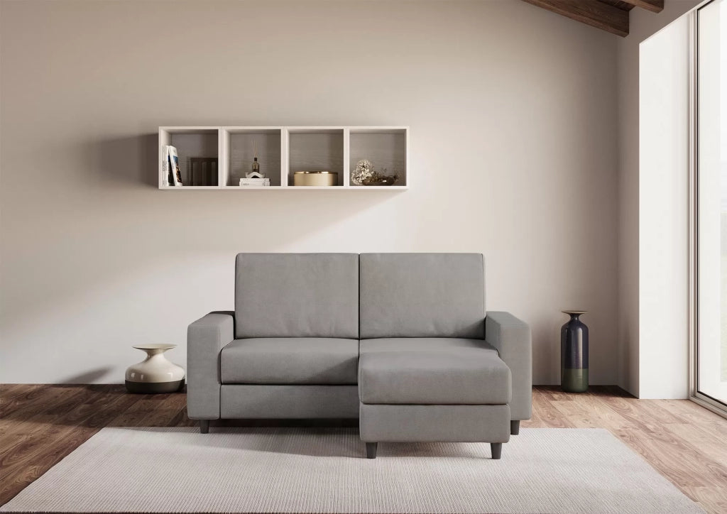 Divano sakar 2 posti (due sedute da 60cm) + pouf misure esterne l.148 p.155 | grigio - Mobili 2G