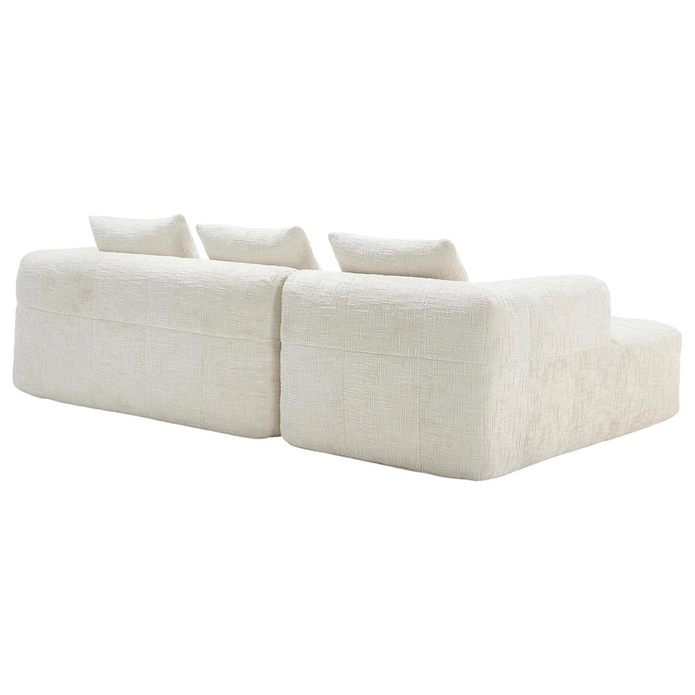 Divano modulare angolare - Xylo - 3 posti in L, chenille, beige, con pouf