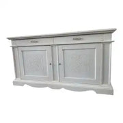 Credenzone madia Alberta in legno 2 ante 2 cassetti bianco anticato con rilievo