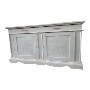 Credenzone madia Alberta in legno 2 ante 2 cassetti bianco anticato con rilievo