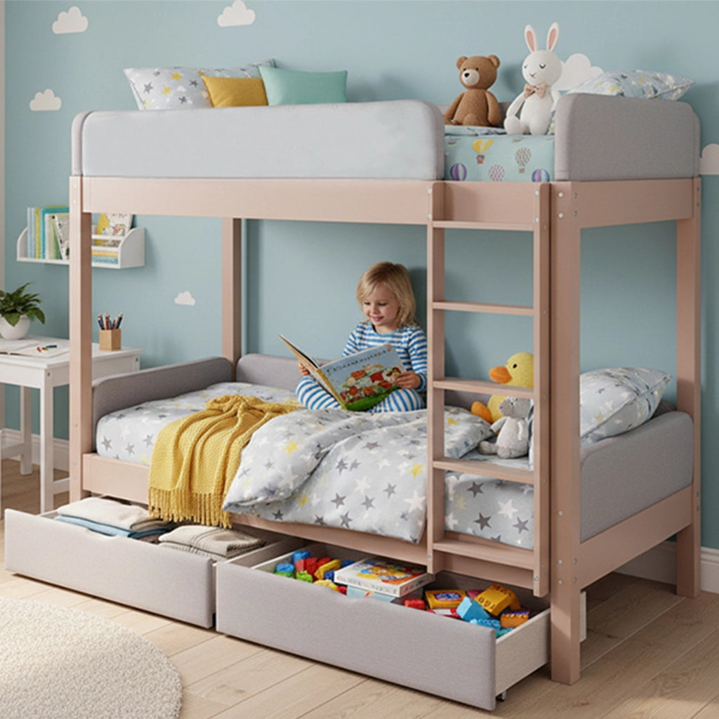 Letto a Castello con Cassetti e Doghe ¨C MINIMAL ¨C Grigio/Naturale, 90x200
