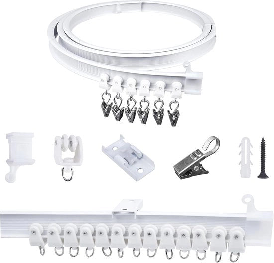 Girataia per tende con 16 viti - Flessibile per montaggio al soffitto - 2 metri - Bianco