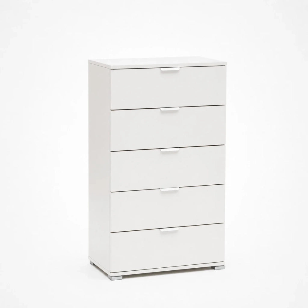 Cassettiera 5 Cassetti Bianca Già Montata | Mobile Salvaspazio 60x103x38 cm | Comò Moderno per Camera da Letto, Bagno e Lavanderia con Guide Scorrevoli