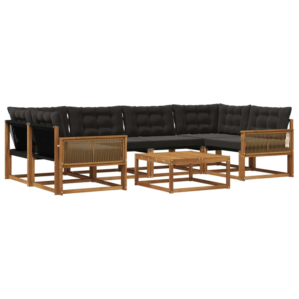 Set di divani da esterno con cuscino 7 pcs Naturale e Nero