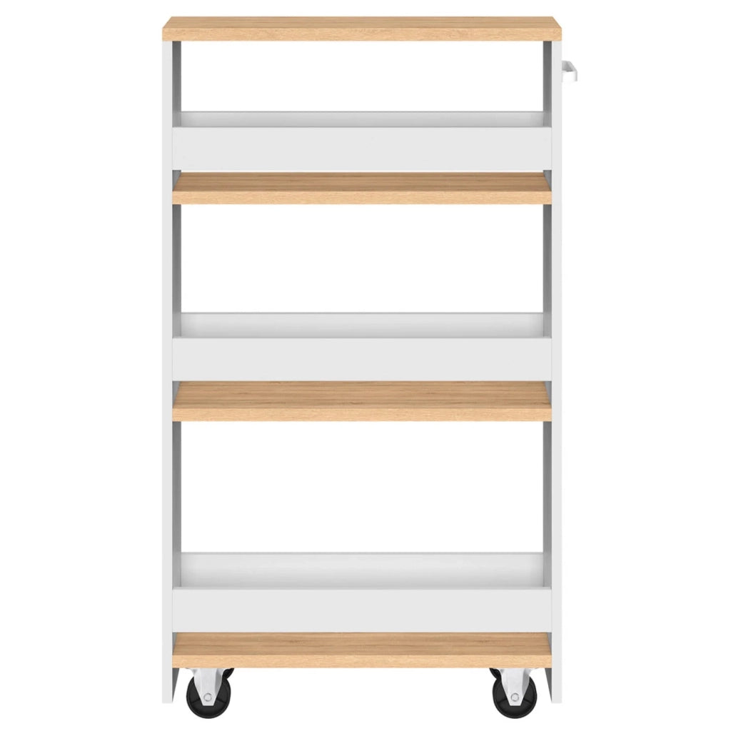 IDMarket - Carrello da cucina salvaspazio HAGA a 3 ripiani, bianco e effetto faggio
