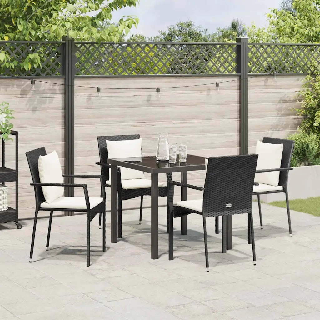 Set da Pranzo per Giardino con cuscino 5 pcs Nero polyrattan