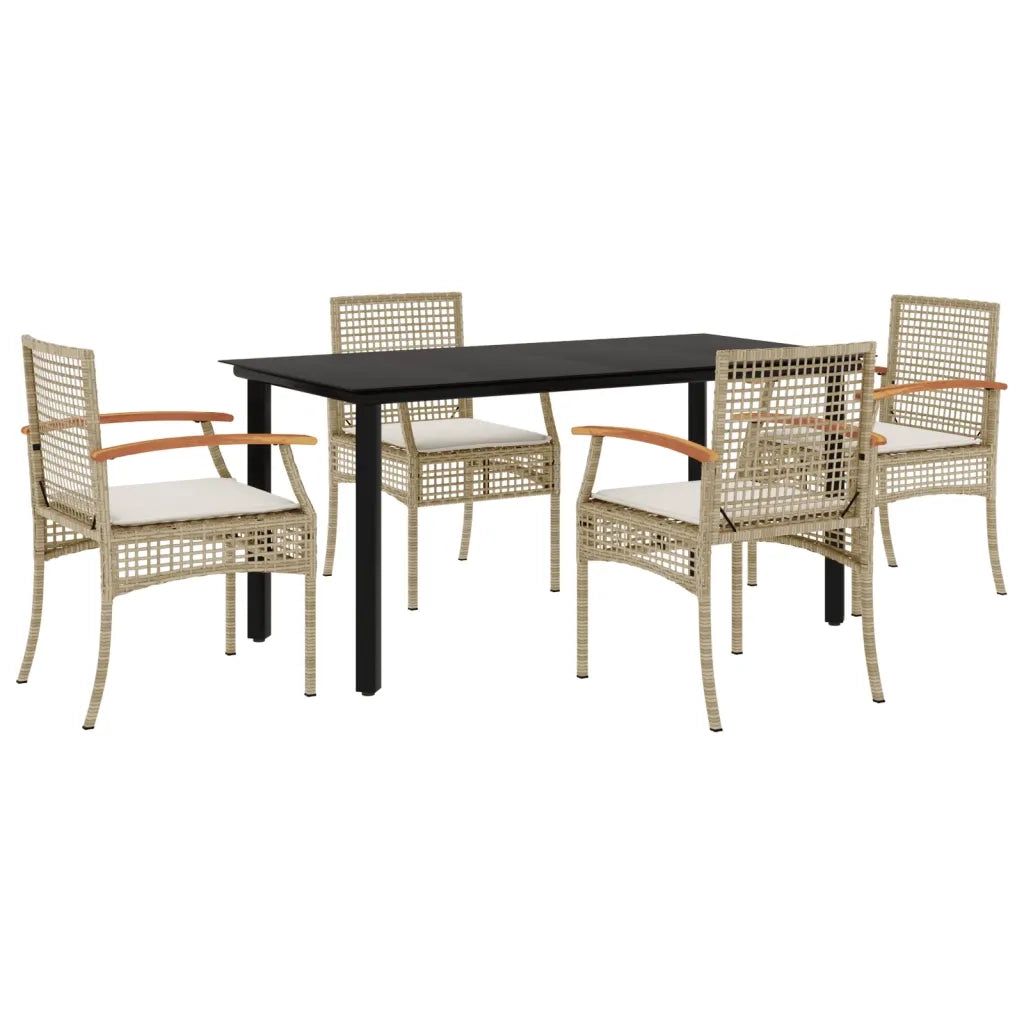 Set da Pranzo da Giardino 5 pz con Cuscini Beige in Polyrattan