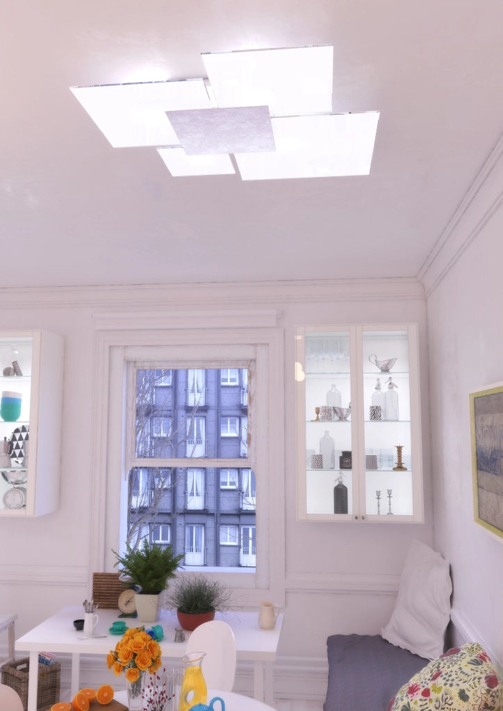 Toplight Plafoniera da soffitto rettangolare Upgrade 4 luci con attacco GX53, struttura colore argento e bianco, design moderno 91x86x15cm