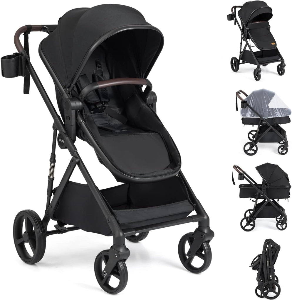 2 in 1 Passeggino Leggero Pieghevole per Bambini, con Schienale Regolabile, Sedile Reversibile, Tettuccio, Cestello Portaoeggetti, per Neonati per 0-36 Mesi (Grigio)