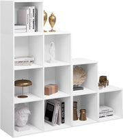 Libreria Scaffale, Libreria a 10 Cubi, Scaffale a Scala Componibile, Mobile Portaoggetti in Legno, Divisorio per Camera da Letto, Soggiorno, Ufficio, 120x30x120cm, Bianco, SK035ws