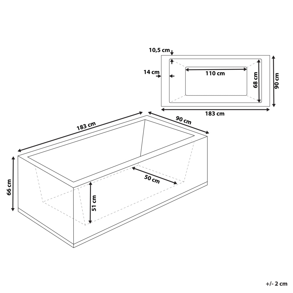 Vasca da bagno in acrilico bianco 183 x 90 cm getti massaggianti per la versione sinistra Luci a LED per poggiatesta