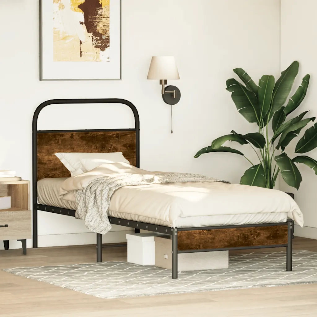 Letto singolo | Letto per adulti | Giroletto senza Materasso Rovere Fumo 75x190 cm in Truciolato