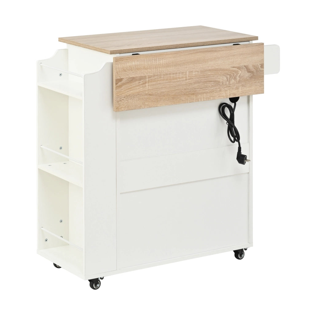 Carrello cucina 66x40(60)x90 cm con piano pieghevole; cassetto e ruote in MDF bianco