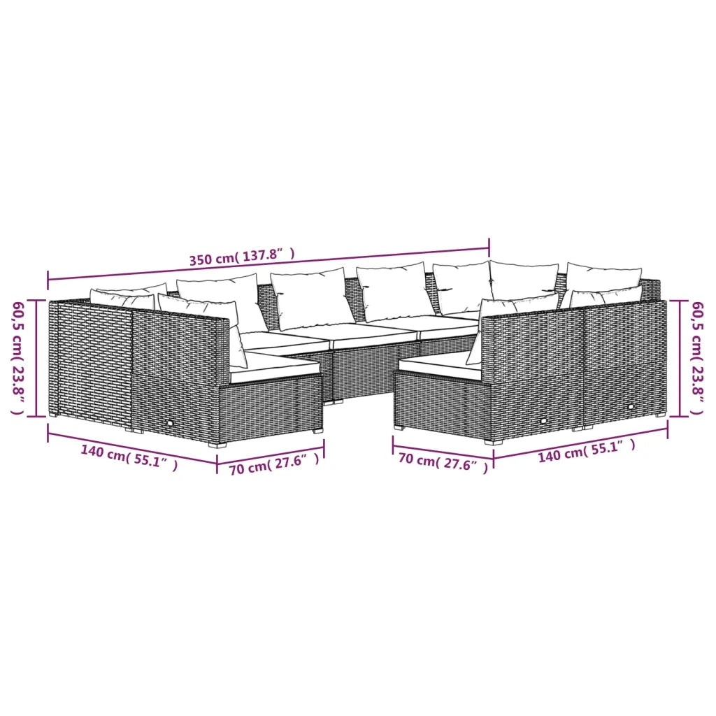 Set Divani da Giardino 9 pz con Cuscini in Polyrattan Marrone cod mxl 35080
