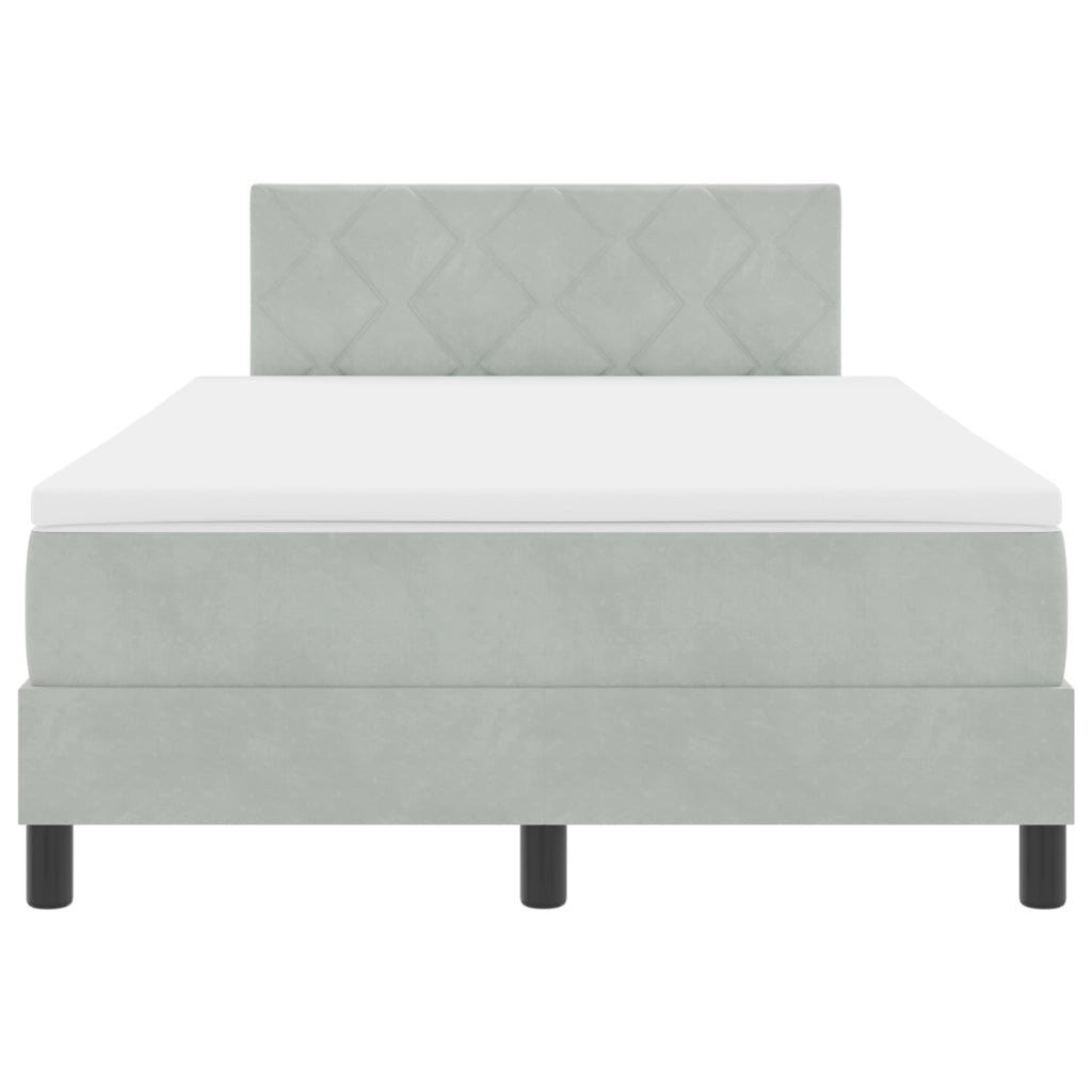 Letto a molle con materasso e luce LED grigia chiara 120x200 cm in velluto