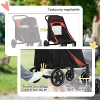 Passeggino per Cani Pieghevole con Ingressi a Cerniera e Finestre a Rete, 112x65x100 cm, Nero e Rosso