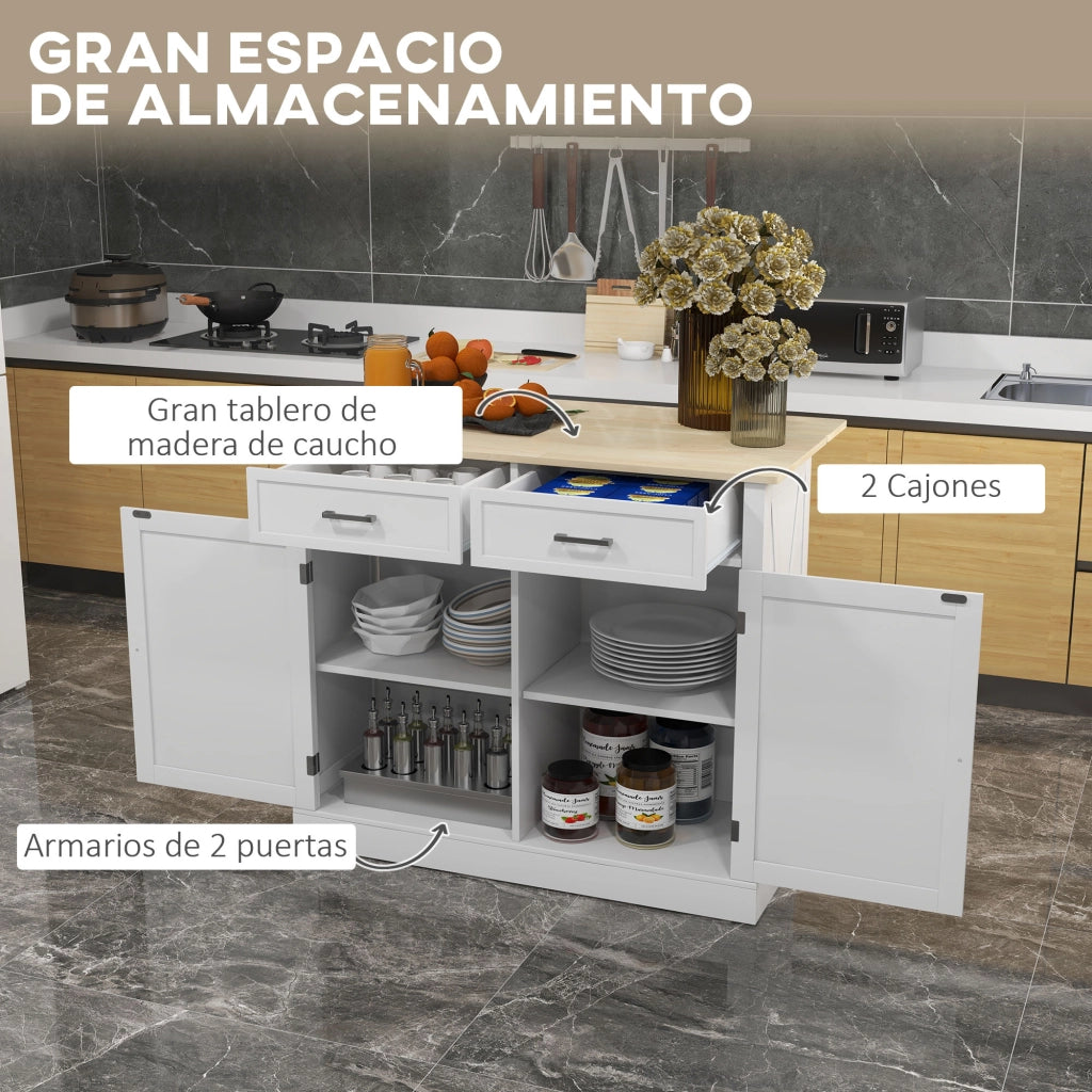 Tavolo da cucina allungabile con piano in legno e ruote ¨C zephmum ¨C 105x60x90,5 bianco