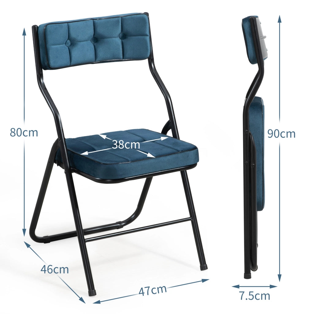 Set di 2 sedie pieghevoli imbottite blu in acciaio