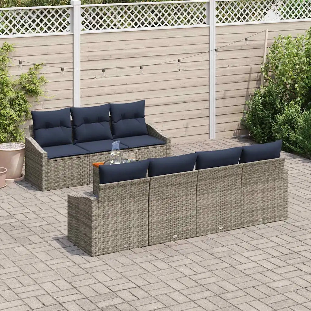 Set Divano da Giardino 8 pcs Grigio e Blu Navy polyrattan