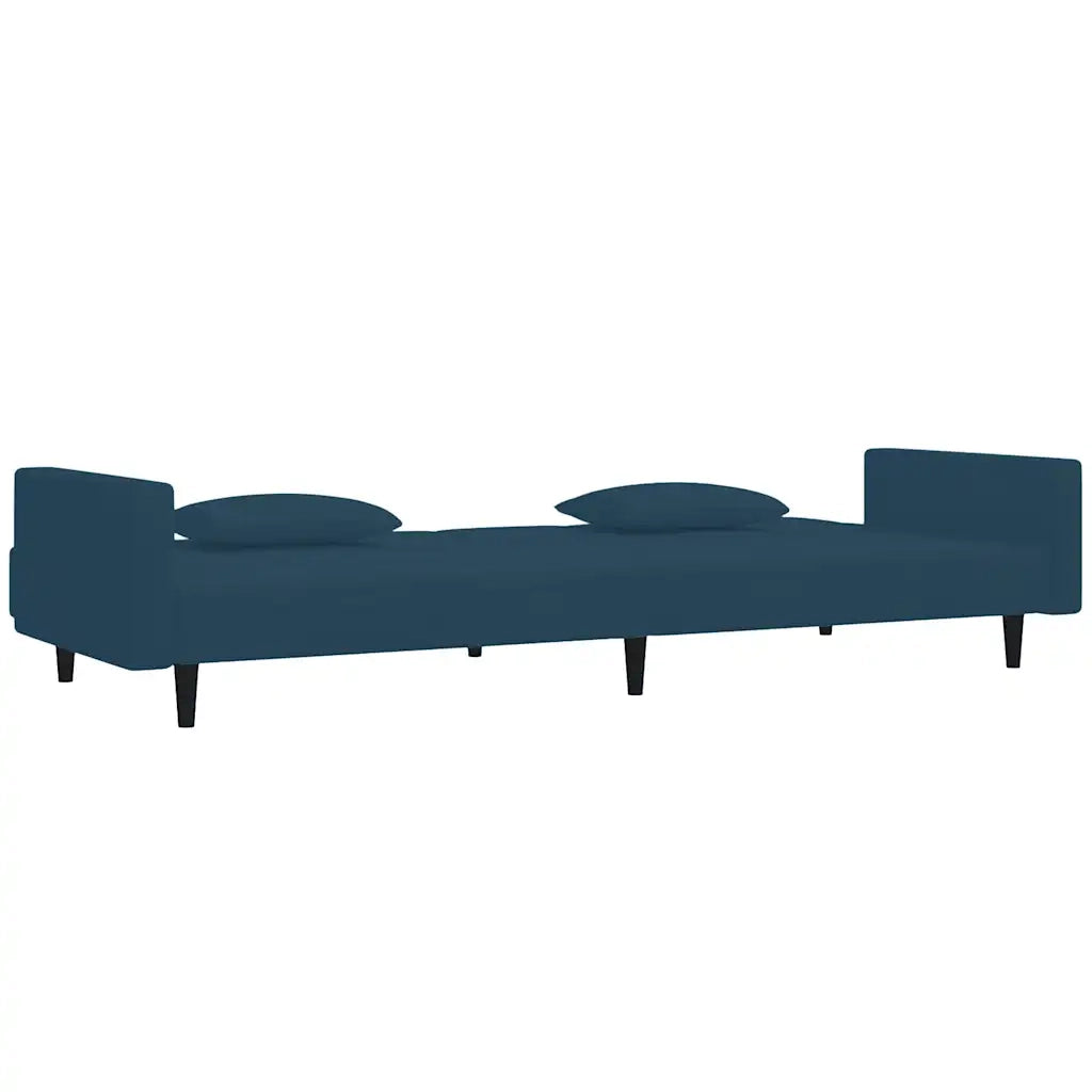 Divano Letto a 2 Posti con 2 Cuscini Blu in Velluto 375815