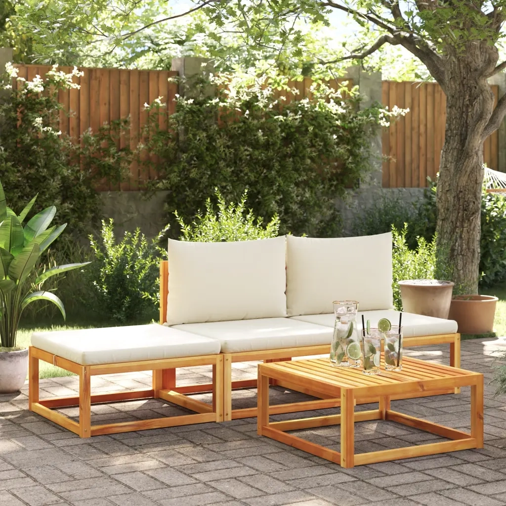 Set di divani da giardino 4 pezzi con cuscini in legno di acacia e corda