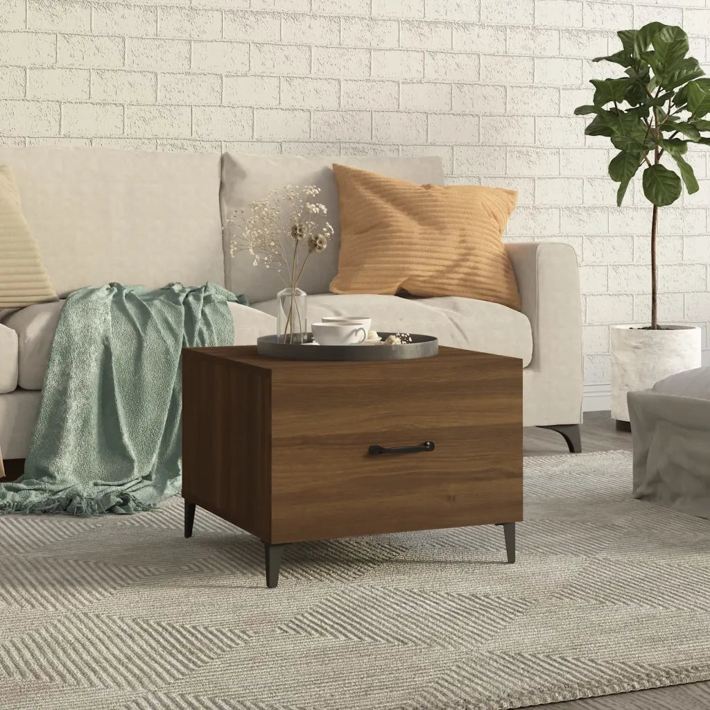 Tavolino da Salotto-Tavolino da soggiorno Gambe in Metallo Rovere Marrone 50x50x40 cm