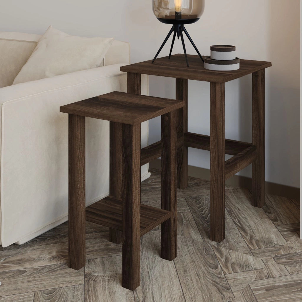 Set di 2 tavolini in legno "Gina 2" - 45 x 45 x 60 cm - Marrone