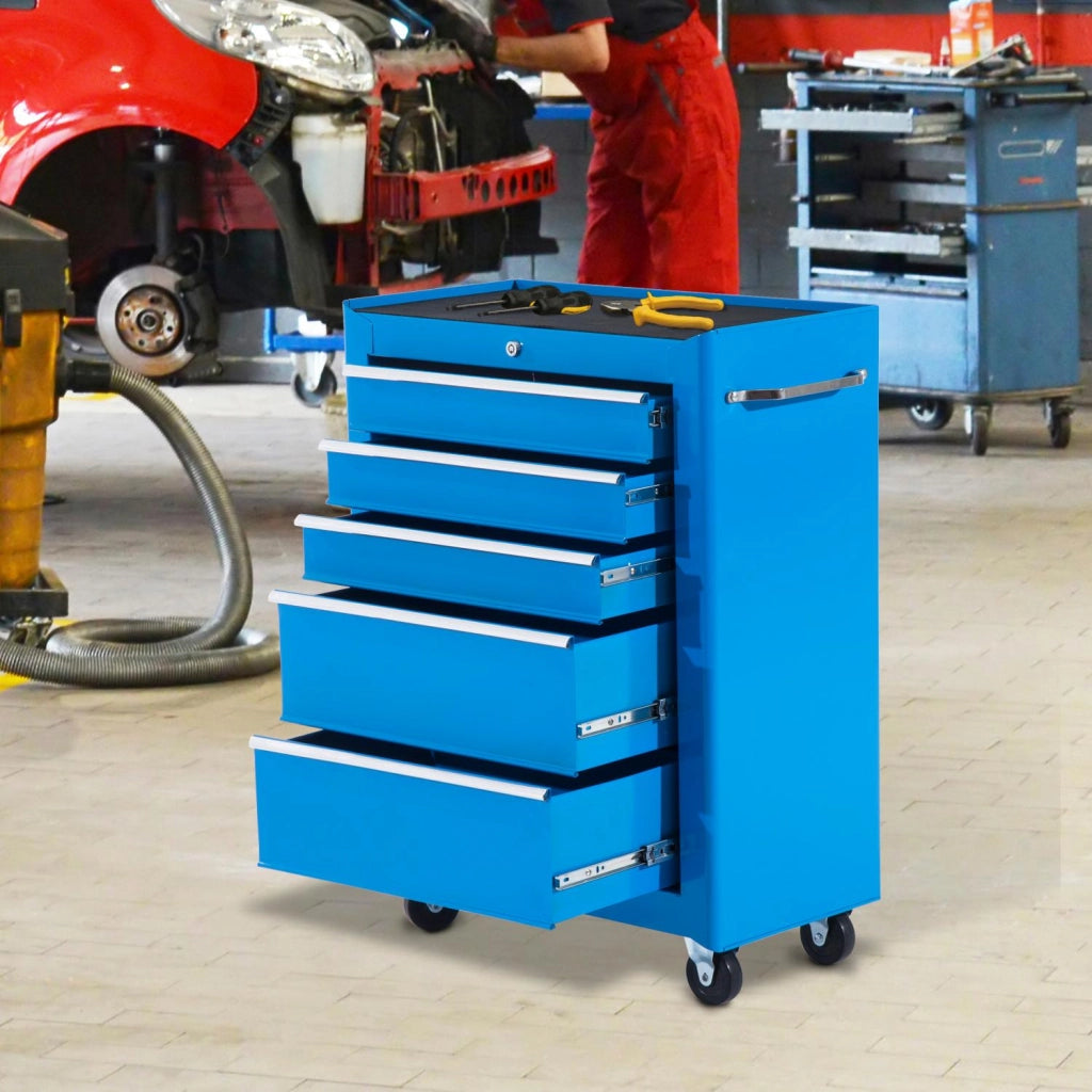 Carrello Porta Utensili da Officina con Cassettiera Azzurro 61.5x33x85 cm