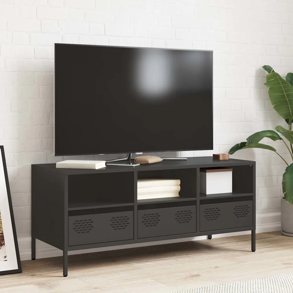 Mobile TV-Credenza per TV-Console TV Nero 101,5x39x43,5 cm in Acciaio Laminato a Freddo 385616
