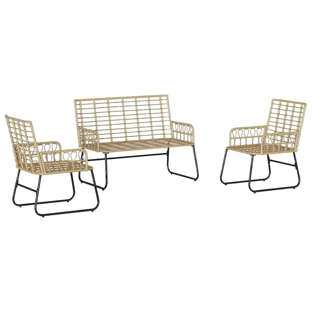Set da Pranzo per Giardino 3 pcs Marrone e Crema polyrattan 42010355