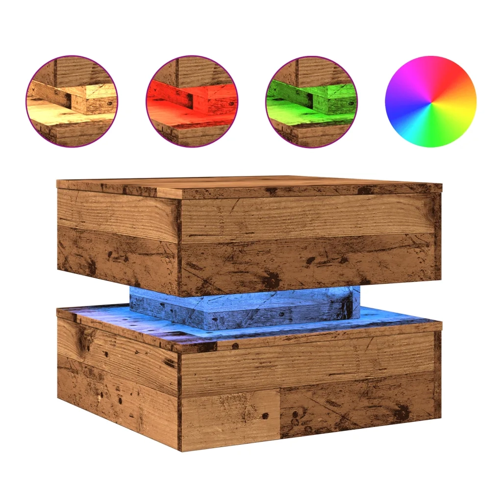 Tavolino da Salotto con Luci LED Legno Antico 50x50x40 cm 857716