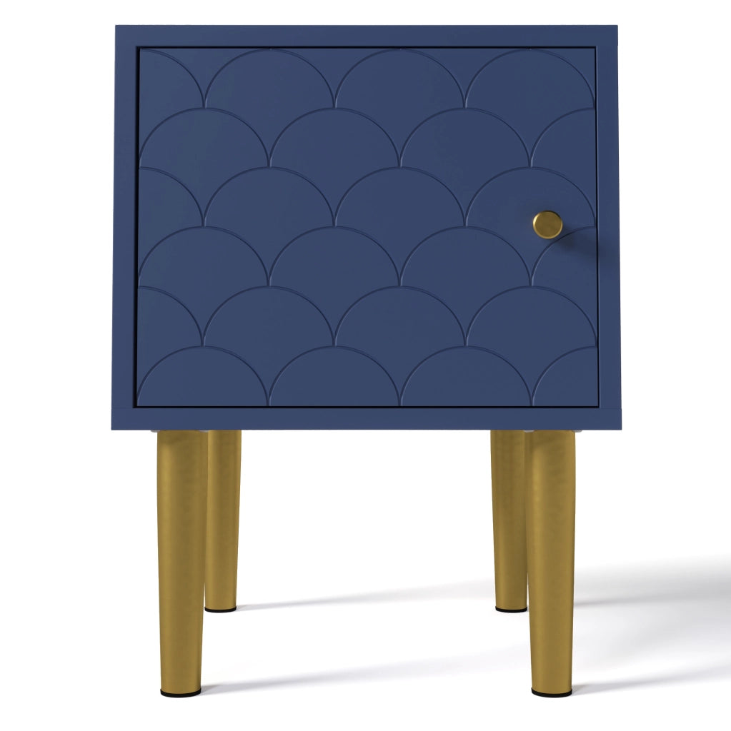 Comodino 35x35x51 cm con motivo a scaglie; chiusura magnetica; truciolare e metallo; blu navy