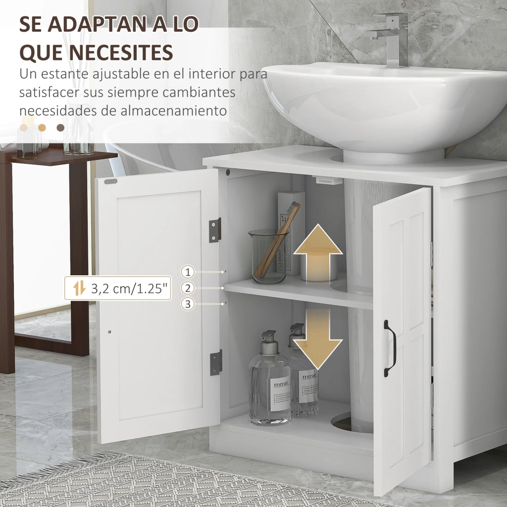 Mobiletto Bagno Sottolavabo con Anta Doppia e Ripiano Regolabile ¨C zephmum ¨C Bianco 60x30x60 cm