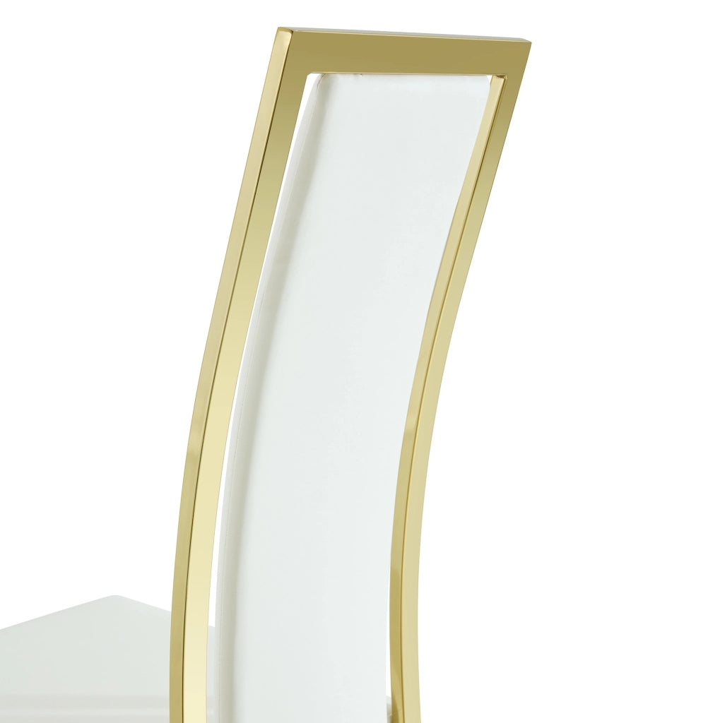 Set 4 sedie da pranzo moderne con bordo oro; 109 cm; in PU bianco e metallo dorato