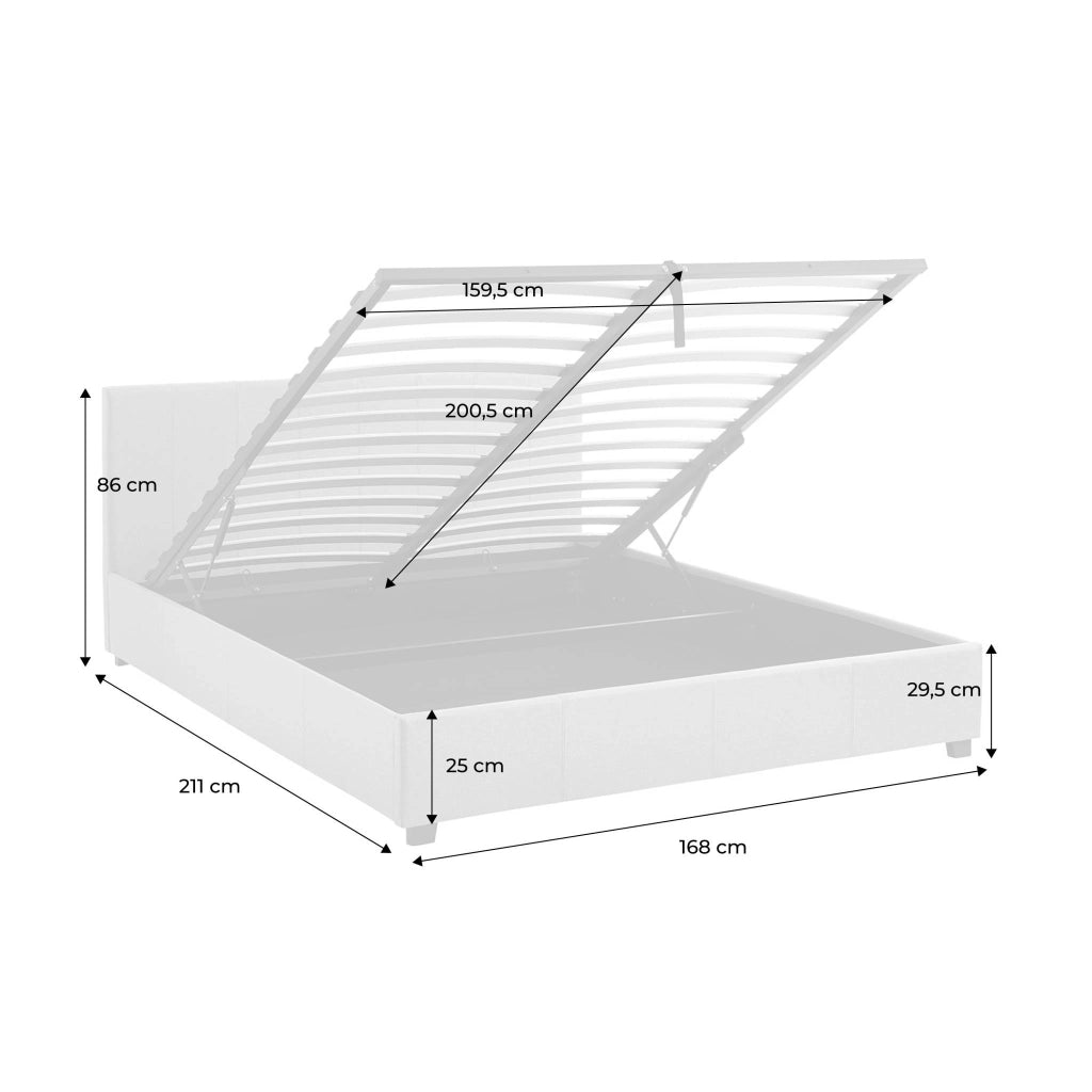 Letto a cassettone con rete a doghe e testiera, 160x200cm, grigio