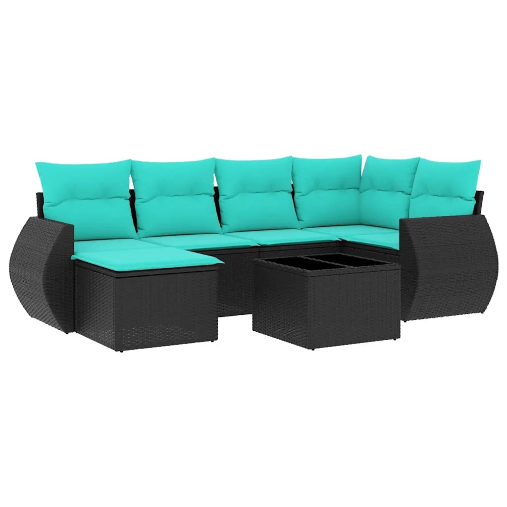 Set Divani da Giardino 7 pz con Cuscini Nero in Polyrattan 3221666