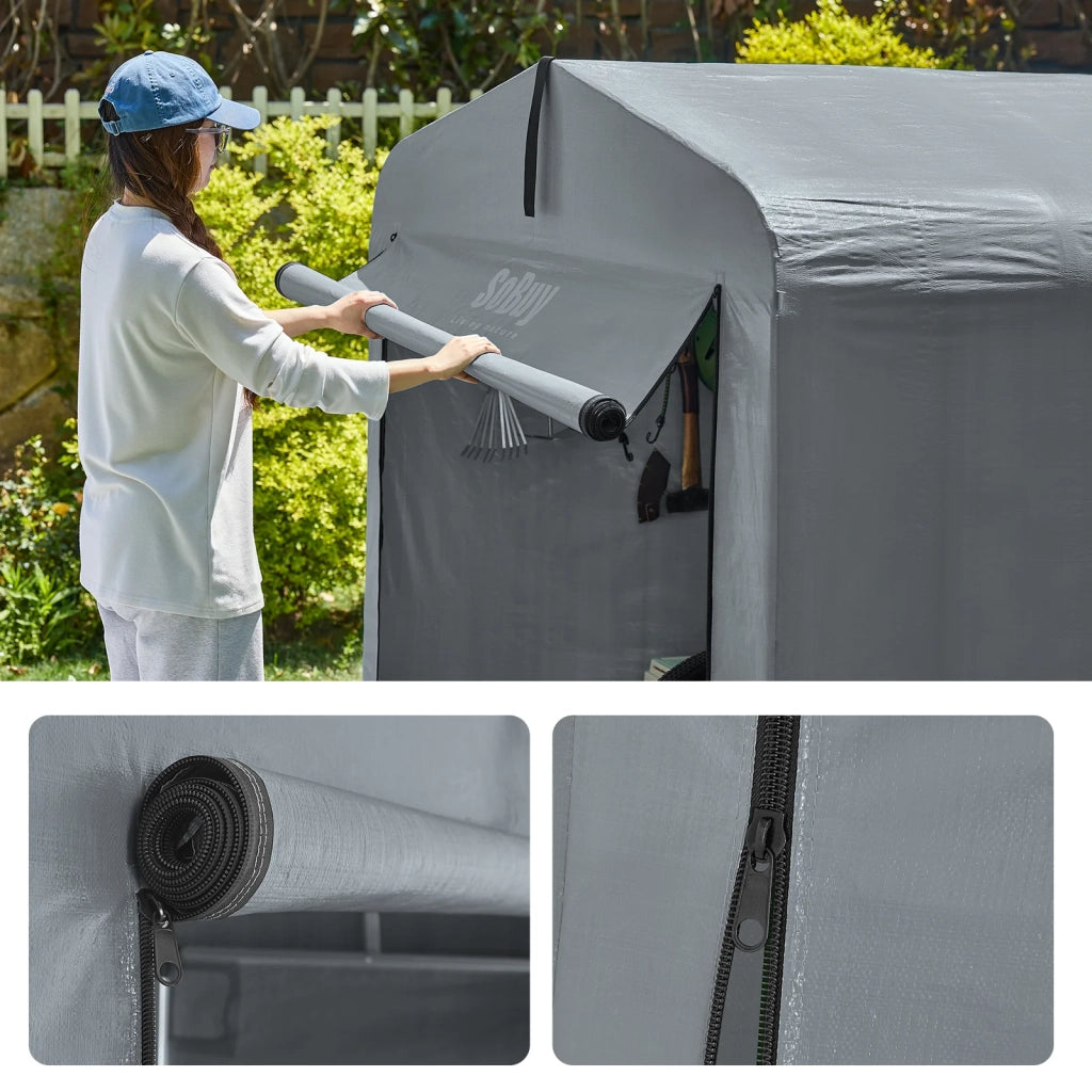 Sobuy Garage Auto per Esterno Tenda per Bicicletta Box Moto Impermeabile Tendone per Auto Moto e Attrezzi Capanno da Giardino e Ripostiglio da Esterno Grigio 120x176x163 cm KLS11-DG