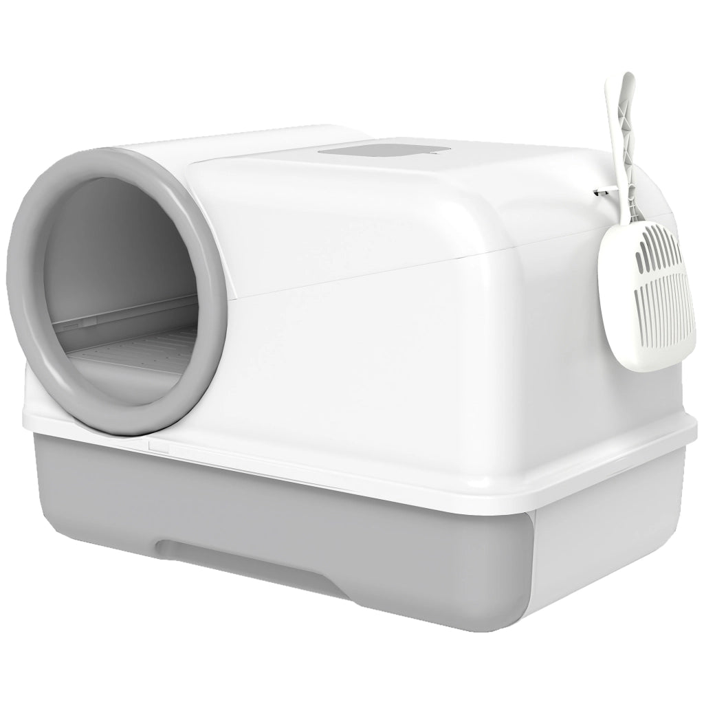 Lettiera per Gatti Chiusa con Coperchio 59x39,5x39,5 cm Vassoio e 2 Sacchetti di Carbone in PP Bianco e Grigio