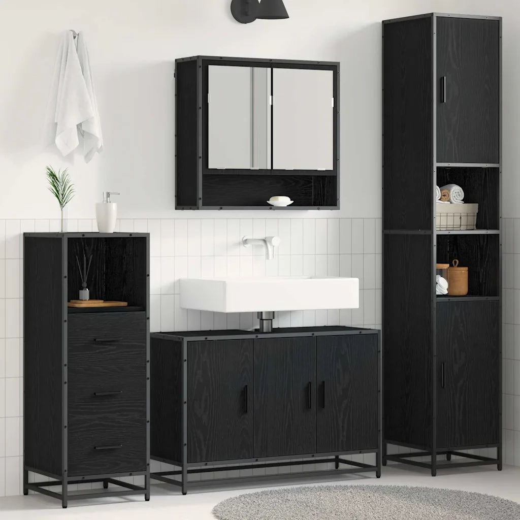 Set di mobili per il bagno 3 pcs Rovere Nero Legno multistrato 3402350