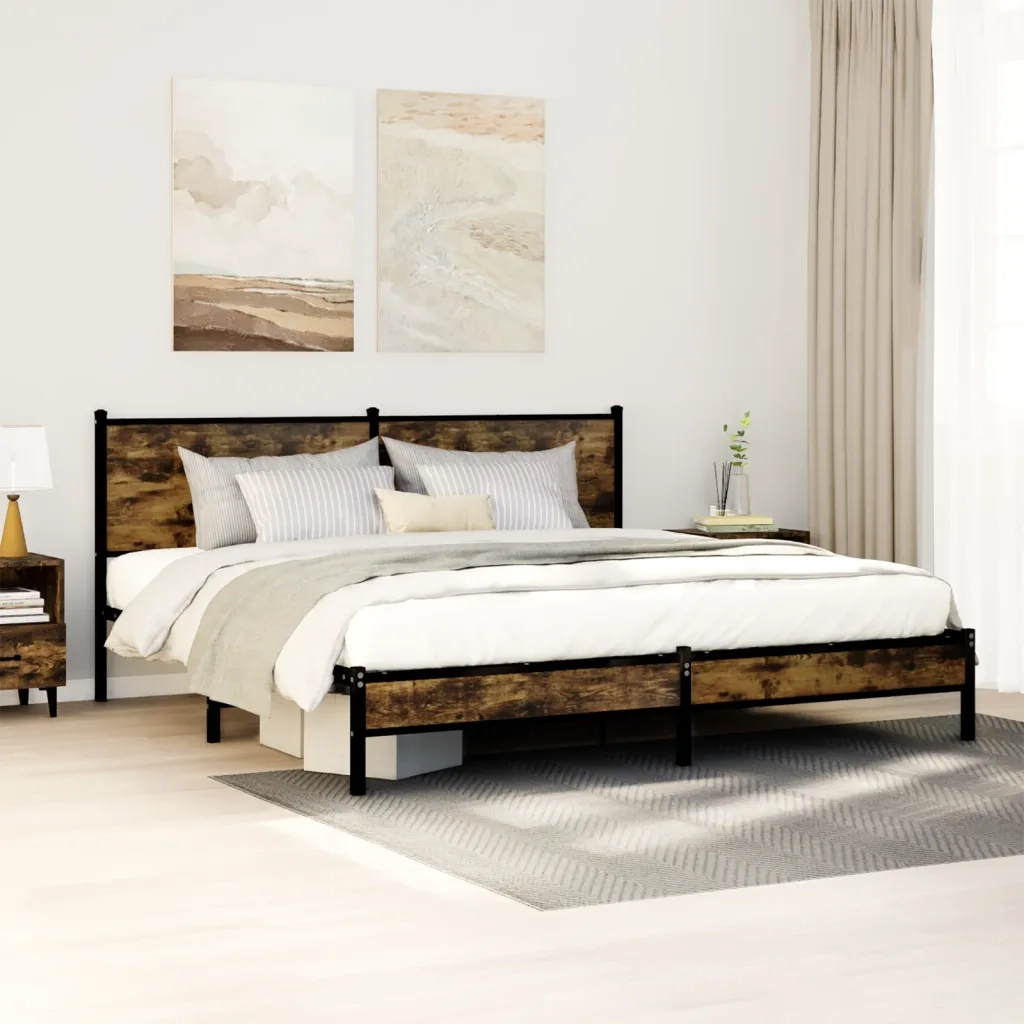 Letto matrimoniale | Letto per adulti | Giroletto senza Materaso in Metallo Rovere Fumo 180x200 cm