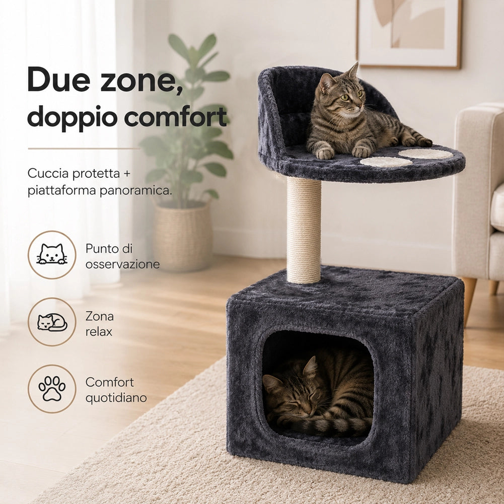Albero Palo Tiragraffi Gatti con Cuccia e Piattaforma 68x30cm Peluche e Sisal
