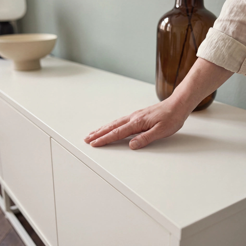 Armadietto Boxholm Credenza Bassa con 4 Ante Push-Open 180x30x56 cm Avena Oatmeal [en.casa]
