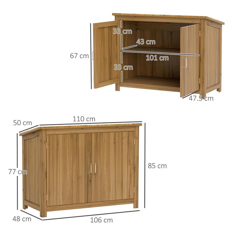 ARMADIO DA ESTERNO IN LEGNO PORTA ATTREZZI CON 2 PORTE E 2 RIPIANI 110X50X85 CM MARRONE