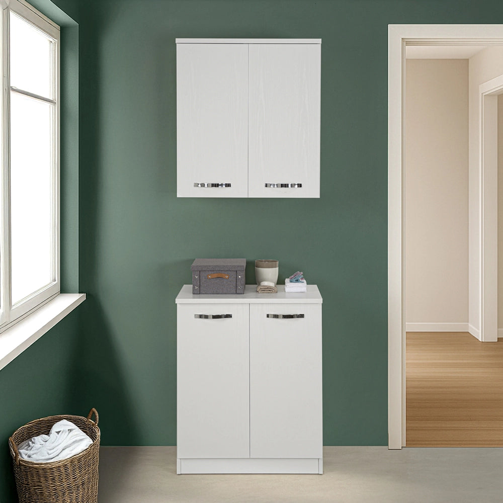 Pensile multiuso 70x77cm salvaspazio in legno bianco 2 ante linea Pilar