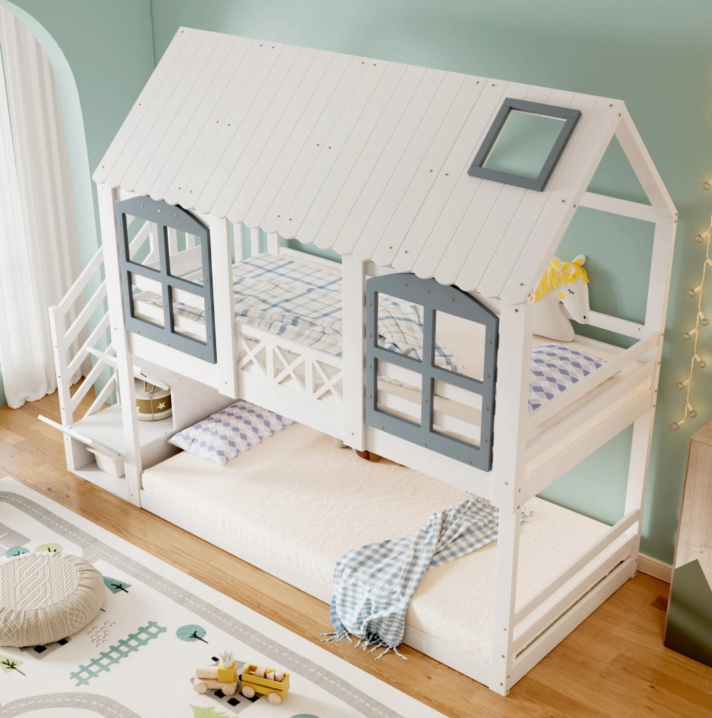 Letto a castello per bambini con scala contenitore 90x200 cm