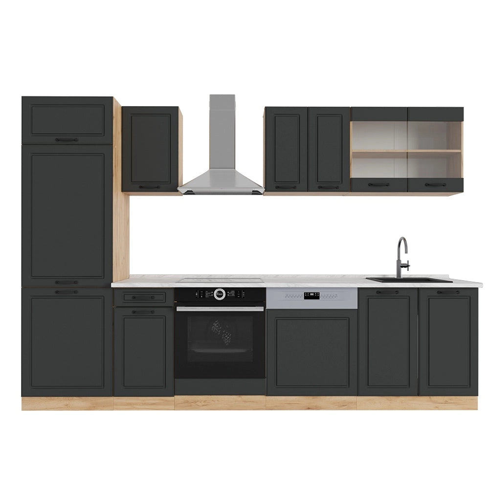 Cucina componibile R-Line Antracite rustico/Rovere dorato 300 cm, PL Marmo Vicco