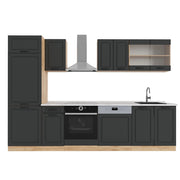 Cucina componibile R-Line Antracite rustico/Rovere dorato 300 cm, PL Marmo Vicco