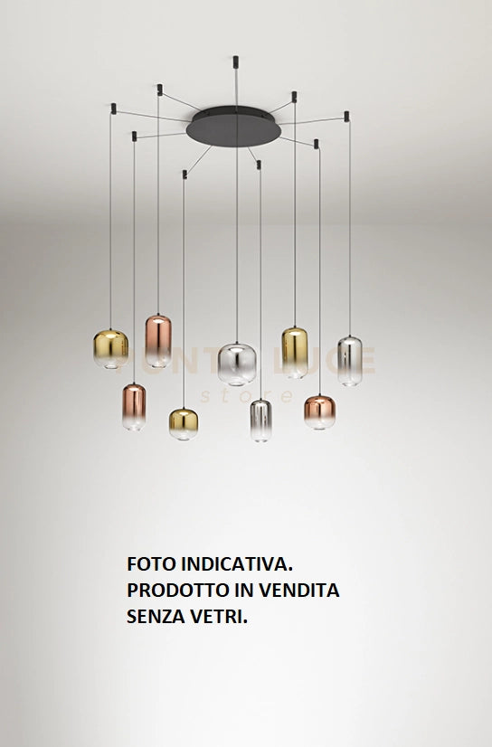 Sospensione 9 luce in metallo colore nero Hunter LED 63W 3000K CRI?80 220-240V 50/60Hz 3600Lm vetro acquistabile separatamente