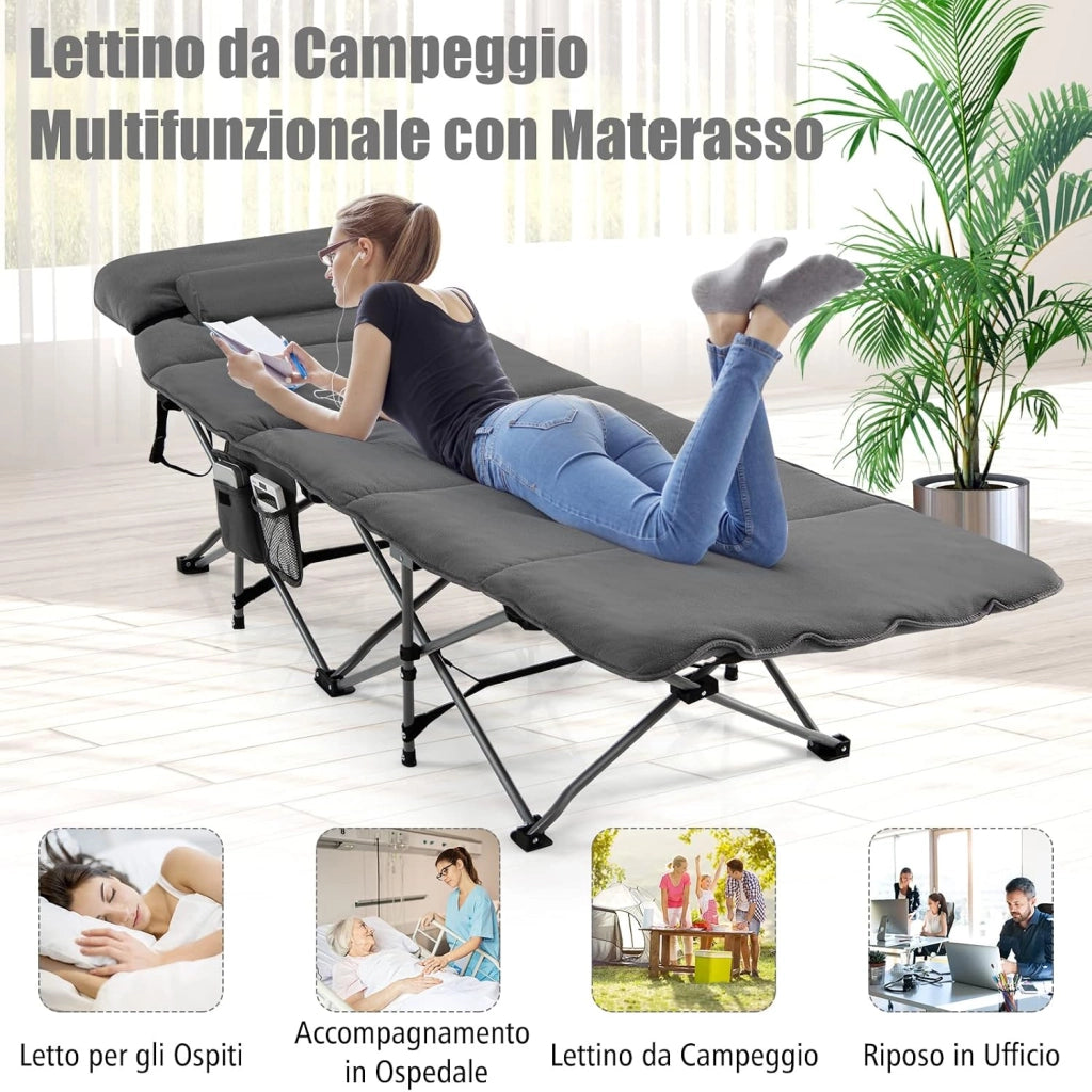 Letto Brandina Pieghevole con Materasso e Cuscino Rimovibili, Borsa da Trasporto, con Struttura Metallica Resistente, per Casa, Ufficio, Campeggio, Carico Fino a 150 kg